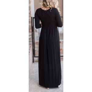 Dresses - Black maxi long sleeve high waist casual dress Dresses - Black maxi long sleeve high waist casual dress